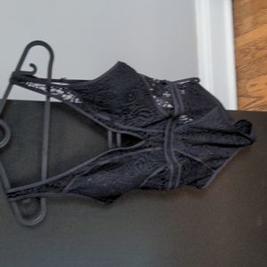 BECCA women's crochet plunge one piece black (S)